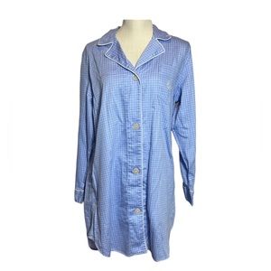 Ralph Lauren Blue Plaid Check Preppy Cotton Sleep Shirt Nightgown XL 12 14